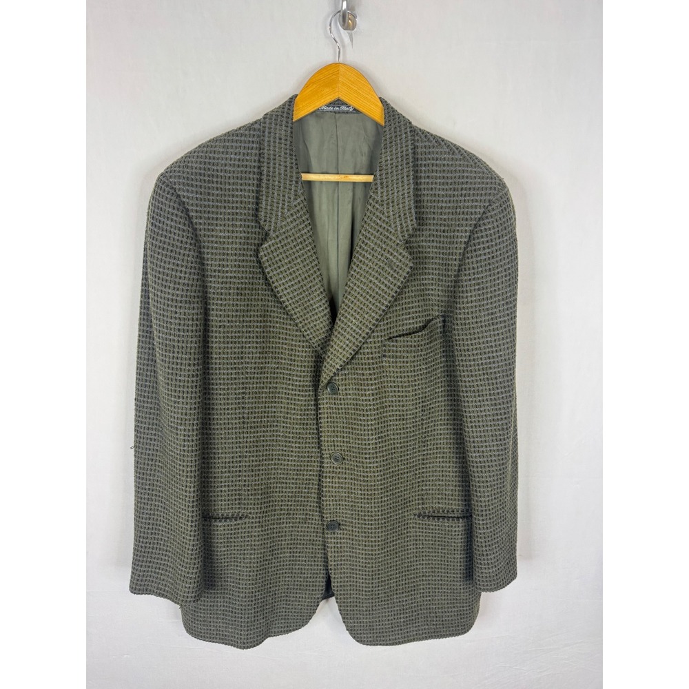 Giorgio Armani Le Collezioni Waffle Weave Blazer Wool Cashmere Green 44R Italy
